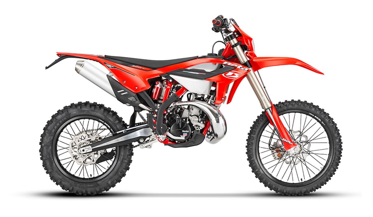 Side view of the third best trail dirt bike for women Beta 200 RR