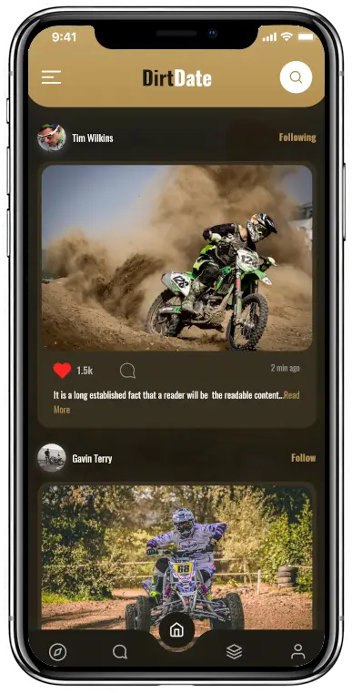 A screen shot of a DirtDate app showing rider profiles
