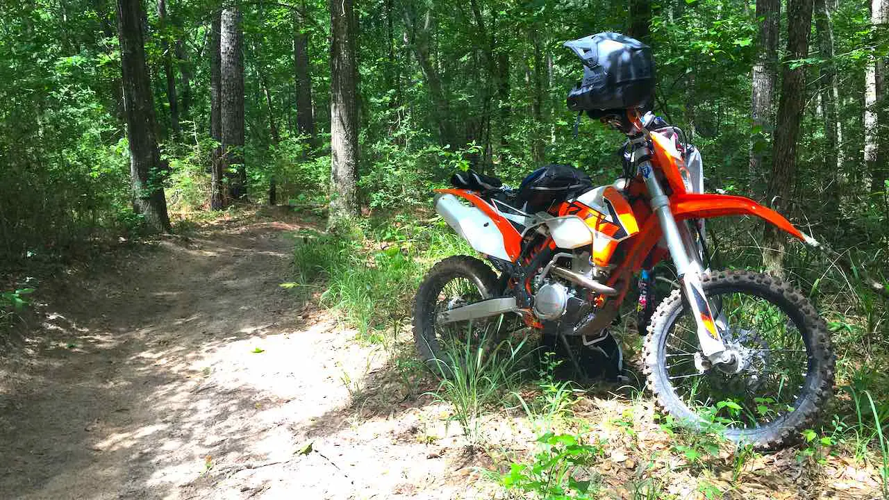 Dirt bike next to Sam Houston National Forest off-road trails