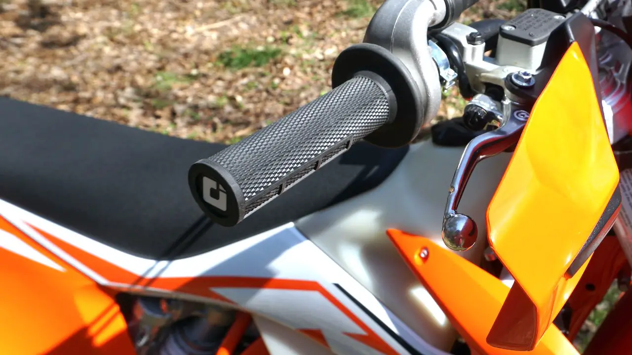 ODI half waffle dirt bike grips installed on 2023 KTM XC-W 300.
