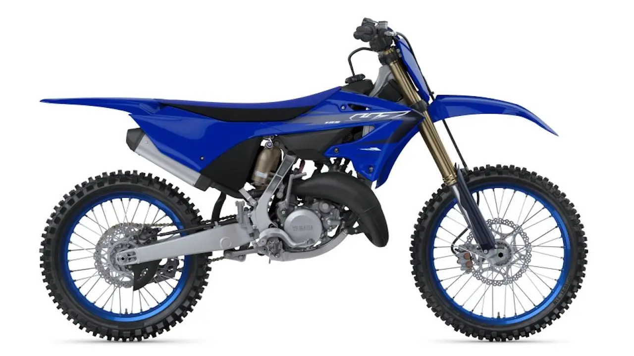 Yamaha YZ125 on a factory floor on a white background
