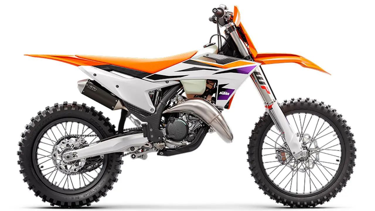 KTM 125XC is one of the best 125cc dirt bikes for trail riding shown here on a white background