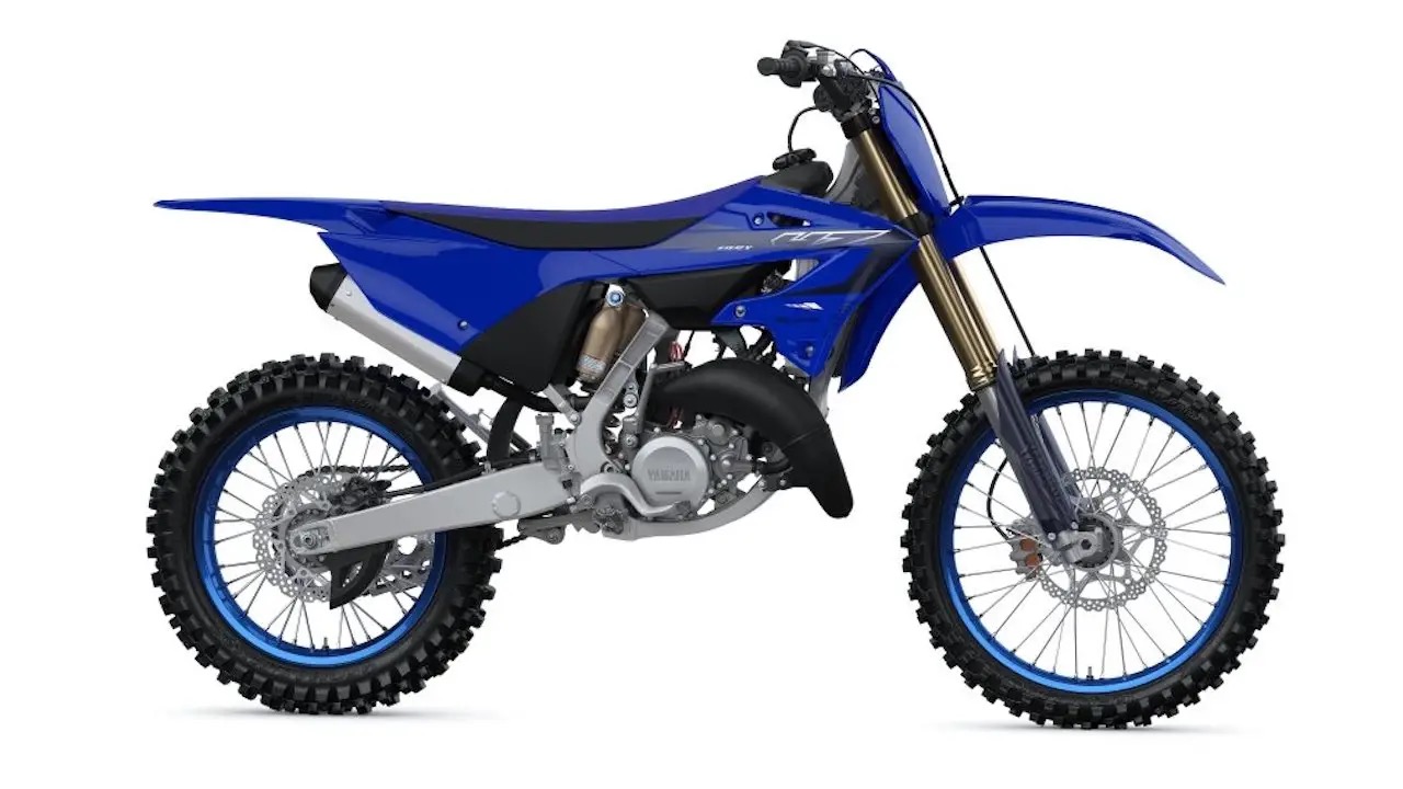 Yamaha YZ125X is a 2-stroke trail dirt bike shown here on a factory floor